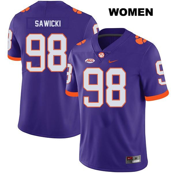 Women's Clemson Tigers #98 Steven Sawicki Stitched Purple Legend Authentic Nike NCAA College Football Jersey RMN1246NA